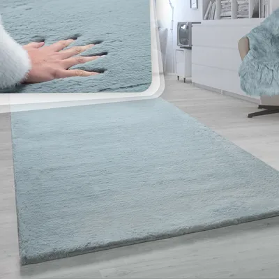 Image de Tapis à poils longs pour le salon Fourrure de lapin douce imitation fourrure synthétique En turquoise Taille Ø 200 cm Rond