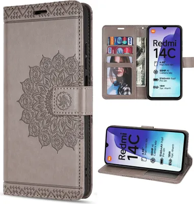 Produktbild von Handy Tasche für Xiaomi Redmi 14C / Poco C75 Hülle Handyhülle Klapphülle Wallet Case in Grau