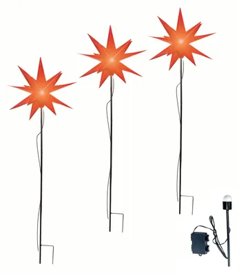 3D-LED-Stern-Set, 3 Stück, rot, Ø 27 cm, Timer, wetterfest
