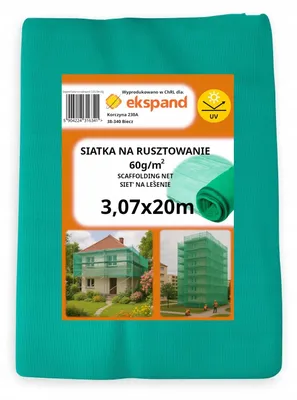 Obrázek produktu pro Ekspand | Síť na lešení – 3,07 x 20 m – zelená – HDPE – ochranná síť na staveniště