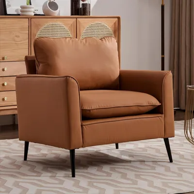 Produktbild von Sofa Einzelsitzer Freizeitsessel Kunstleder kratzfest nordisch-retro minimalistisch Braun 80x68x80cm