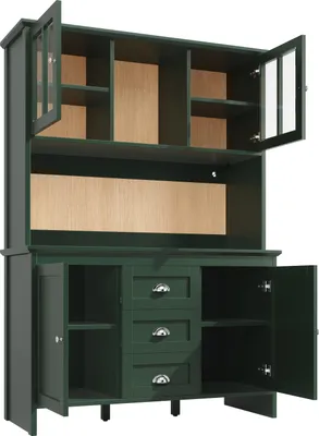 Produktbild von Flieks Küche Hochschrank mit Led, Küchenschrank mit Schubladen und Türen, Sideboard mit höhenverstellbaren Einlegeböden, 120x40x179cm, Grün
