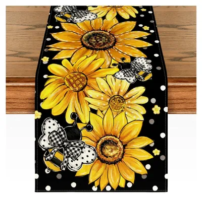 Produktbild von Schwarze Blätter Kürbisse Herbst Tischläufer, saisonale Küchentischdekoration für drinnen, Feiertags- und Partydesign 40x180 cm