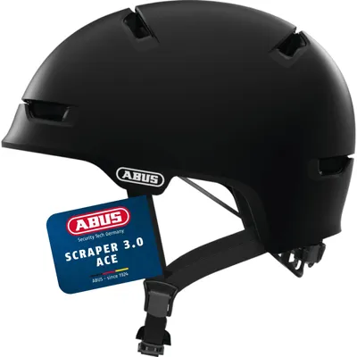Produktbild von ABUS Stadthelm Scraper 3.0 ACE - Robuster Fahrradhelm für den Stadtverkehr - für Damen und Herren - Schwarz Matt, Größe M (54-58 cm)
