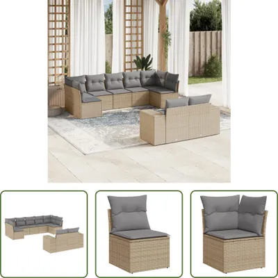 Produktbild von The Living Store 9-tlg. Garten-Sofagarnitur mit Kissen Beige Poly Rattan