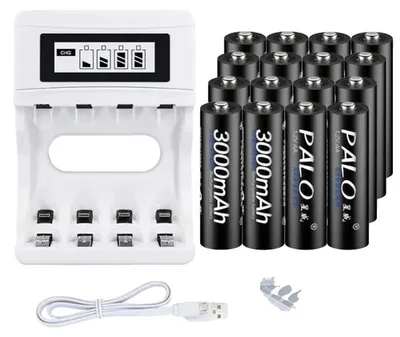 Obrázok produktu pre Nabíjateľné batérie, kapacita 3000 mAh, nízke samovybíjanie, 16 AA 1 nabíjačka