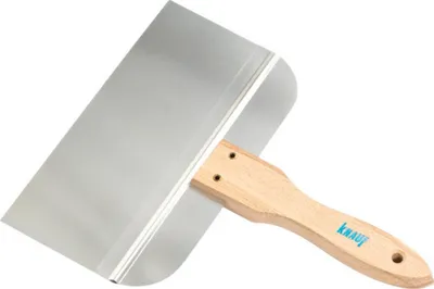 Produktbild von Knauf Breitspachtel 200 mm aus rostfreiem Edelstahl mit ergonomischem Holzgriff für Gipsplattenfugen