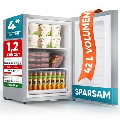 Produktbild von Stillstern Mini Gefrierschrank (42L) -18°C, Eiswürfelschale, Schloss, Türanschlag wechselbar, 4-Sterne Tiefkühlschrank für Camping/Büro Gefriertruhe Klein Gefrierschrank Klein Tiefkühltruhe
