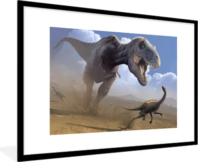 Produktbild von MuchoWow® Gerahmtes Poster Dino - Wildlife - Zeichnung - Kinder - Kinder - Kinder 90x60 cm - Poster mit Schwarzem Bilderrahmen Wandposter Rahmen Foto Bilder - Wanddekoration - Fotos