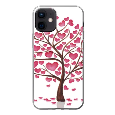 Produktbild von MuchoWow® Handyhülle Schutzhülle Hülle für iPhone 12 Eine Illustration eines Baumes mit Herzen Silikon Softcase Handy Hülle - Schutzhülle