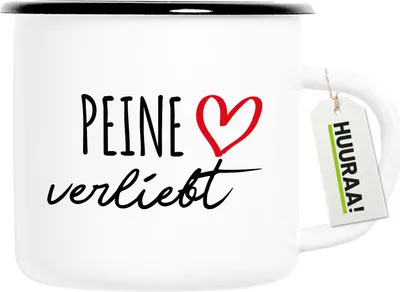 Produktbild von Huuraa Emaille Tasse Peine verliebt 300ml Vintage Campingbecher Geschenkidee