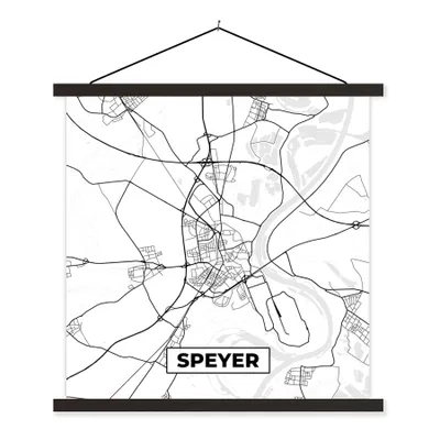 Produktbild von MuchoWow® Textilposter Stadtplan - Speyer - Karte 90x90 cm mit schwarzem Rahmen - Magnetisches