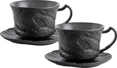 Immagine prodotto di Set di tazze da caffè Wilmax con piattini da 180 ml, 2 pezzi, nero WL-661151/AB2
