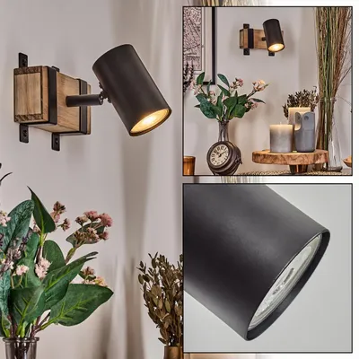 Produktbild von Boltiere Wandlampe aus Metall/Holz in Schwarz/Naturfarben, GU10