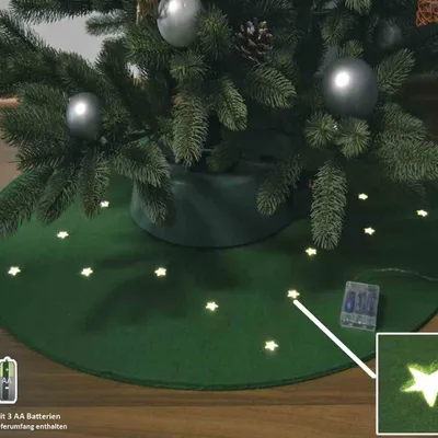 Produktbild von Filzteppich für Weihnachtsbaum Ø 90 cm, grün, 20 LED, Batterie mit Timer