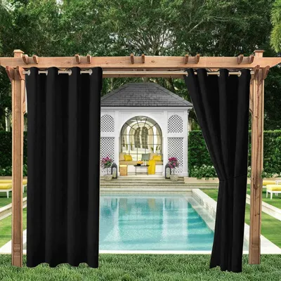Produktbild von 2er-Set Outdoor Vorhang Gardinen Verdunkelungsvorhang Blickdicht, Garten Patio Balkon Wasserdicht Sonnenschutz & Sichtschutz Outdoorvorhäng (132*238cm, Schwarz)