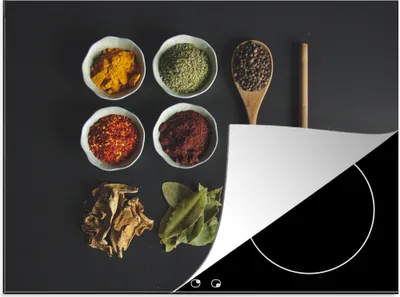 Produktbild von KitchenYeah© Herdabdeckplatte Schöpfkelle - Gewürze - Kräuter - Grün - Braun - Rustikal , 70x52cm, Küche Deko, Glaskeramikkochfeld Herdabdeckung, Abdeckplatte fùr Kochfeld