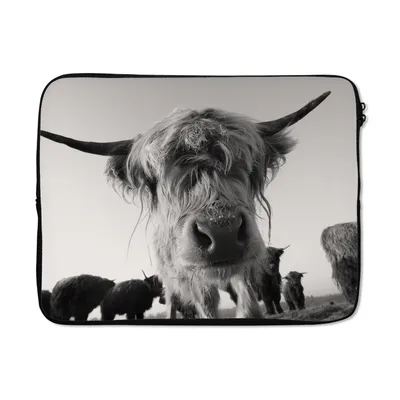 Produktbild von MuchoWow® Laptop Hülle 17 Zoll Laptoptasche Schottischer Highlander - Schwarz - Weiß - Tiere - Zipper - Schutzabdeckung