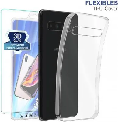 Produktbild von TPU-Hülle Transparent für Samsung Galaxy S10 / S10+ - Modellkompatibilität: Für Samsung Galaxy S10+ - Displayglas: Mit 9H Displayglas
