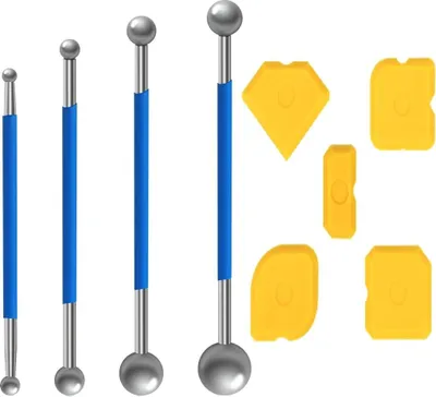 Produktbild von 9 Stück Werkzeug Schaber Kit Fugenglätter Set, 4 Stück Metallkugel Abzieher und 5 Stück Silikon Fugenglätter Für Badezimmer, Küchenfliesen