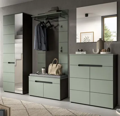 Produktbild von Garderobe Set 5-teilig "Cooper" in Salbei und Grau 255 cm, Soft-Close