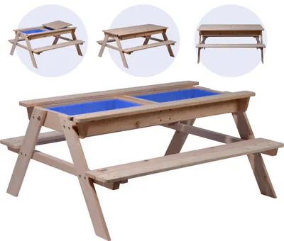 Produktbild von dobar Kinder Picknicktisch inklusive Matschkiste, Spieltisch ausHolz, 107 x 94 x 50,5 cm