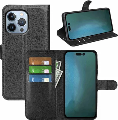 Produktbild von Für Apple iPhone 14 Pro Max Handy Tasche Schwarz Etuis Kunst-Leder Hülle Cover Case