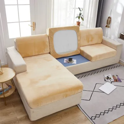 Obrázek produktu pro Stretch Sofa Seat Cushion Cover, Velvet Sofa Cover Non-Slip Slip Cover Cover Cover For Sofa Seat Cushion, Chaise Longue Slipcover (1-Seater Large,Beige)