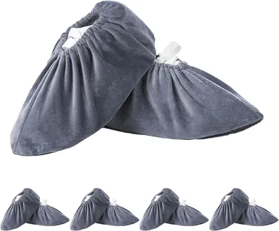 Produktbild von 5 Paare Schuhüberzieher Mehrweg, Überzieher Schuhe Waschbar mit Rutschfester Sohle Überschuhe, Verschleißfest Schuh Überzieher für die Hausreinigung Teppichschutz(Grau)