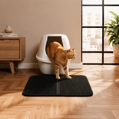 Productafbeelding van Belviona kattenmat, antislip, EVA-materiaal met honingraatstructuur, waterdicht en gemakkelijk schoon te maken, 61x38 cm, zwart