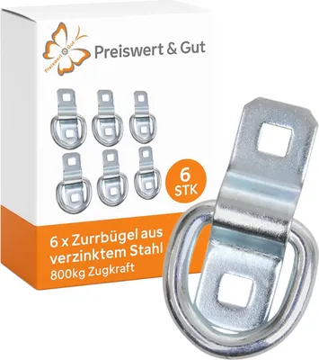 Produktbild von 6 x Zurrbügel, verzinktem Stahl – 800kg Zugkraft, D-Ring 58x60mm, sichere Ladungssicherung in zb. Lkw, Anhängern