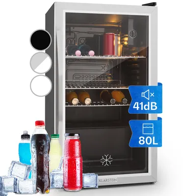 Obrázok produktu pre Klarstein Mini chladnička so sklenenými dvierkami, malá chladnička 80 litrov, mini chladnička do izieb, malá chladnička na nápoje s nastaviteľnými policami, vnútorná/vonkajšia chladnička tichá