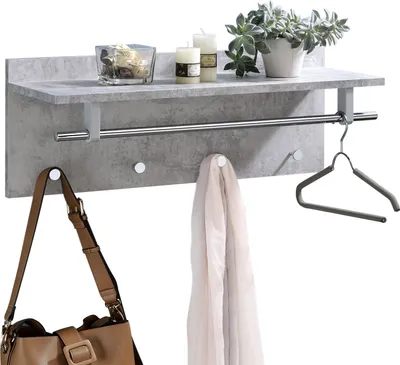 Produktbild von Wandgarderobe Garderobe ULF mit Kleiderhaken Hutablage Kleiderstange, Betonoptik