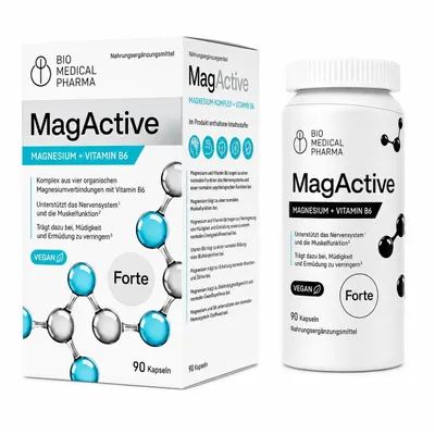 Produktbild von Magnesium Komplex mit Vitamin B6 Hochdosiert – 4 Organische Formen: Taurat, Citrat, Malat, Laktat – Gut Verträglich, Ohne Oxid – Vegan, Ohne Zusätze