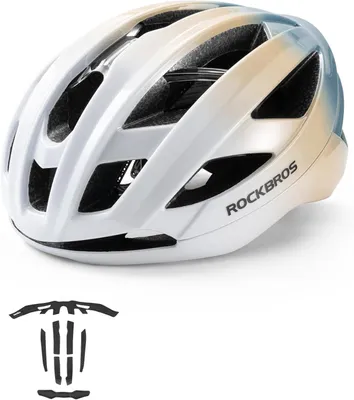 Produktbild von ROCKBROS Fahrradhelm Integrierter Radhelm mit Verstärkungsrahmen, Antimikrobielles Ultraleicht Rennradhelm mit Belüftungssystem 58-62cm Weiß Gelb Blau