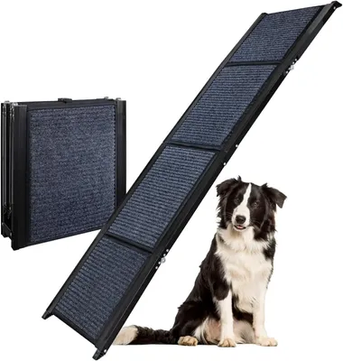 Produktbild von Hunderampe mit rutschfesten Teppich 170 cm klappbar für Auto Hunde Rampe Hundetreppe Einstiegshilfe 90 kg Belastbarkeit