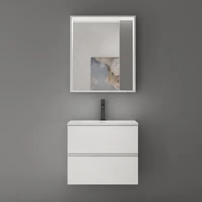 Produktbild von doporro Spiegelschrank Wandspiegel mit LED-Beleuchtung und Ablage Wandschrank in Matt Weiß aus Holz 60x12x70cm Hängeschrank für Badezimmer Spiegelschrank01