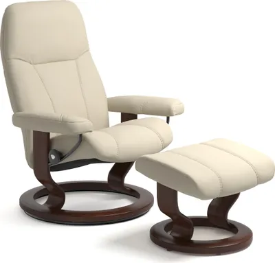 Produktbild von Stressless® Relaxsessel Consul M Classic, mit Hocker, Leder Batick cream, Holz braun gebeizt, Qualitätsmöbel aus Norwegen