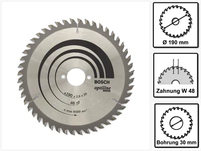 Image de Lame de scie circulaire Optiline Wood AD 190mm Z.48 WZ perçage 30mm largeur de coupe 2,6mm