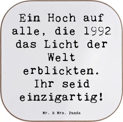 Produktbild von Mr. & Mrs. Panda Tischuntersetzer Spruch 1992 Geburtstag Einzigartig - Weiß - Geschenk, Coaster, personalisierte Geschenke, Untersetzer für Gläser, gratulation, Alter
