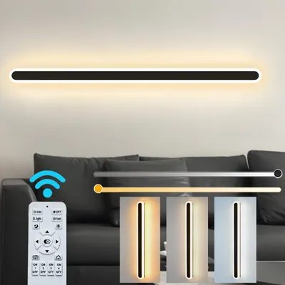 LED-Wandlampe 38 W dimmbar mit Fernbedienung, 100 cm, Schwarz