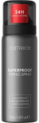 Produktbild von CATRICE Superproof Fixing Spray, Makeup-Fixierspray, 50 ml, Feuchtigkeitsspendend, Jeder Hauttyp, 24 h, DIMETHYL ETHER, ALCOHOL DENAT., AQUA (WATER), ACRYLATES COPOLYMER, TRIETHYL CITRATE, AMINO...