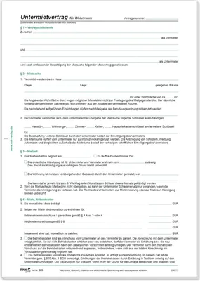 Produktbild von RNK Verlag Vordruck "Untermietvertrag für Wohnräume" DIN A4 4-seitig 10 Verträge