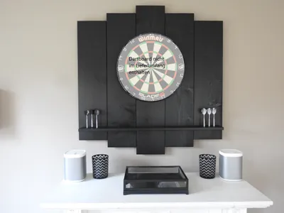 Produktbild von WOODEN Dartboard Surround | Schwarz | OHNE Tablet Halter | Premium Dart-Wandschutz & Tablet-Halter (Catchring, Backboard)