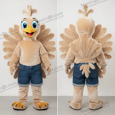Produktbild von Beiger MASTICOT Feder-Maskottchen-Pfau im Cartoon-Stil
