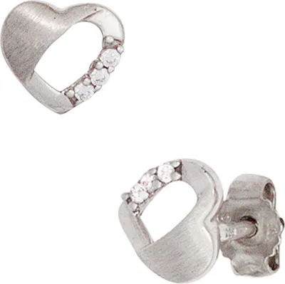 Produktbild von JOBO Ohrstecker Herz 925 Sterling Silber rhodiniert teilmattiert 6 Zirkonia Ohrringe