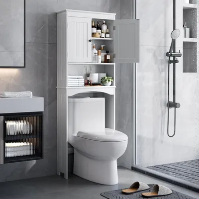 Produktbild von Badschrank über der Toilette – Aufbewahrung für das Badezimmer – Platzsparende Aufbewahrung – Verstellbare Einlegeböden – 168 x 60 x 24 cm – Weiß