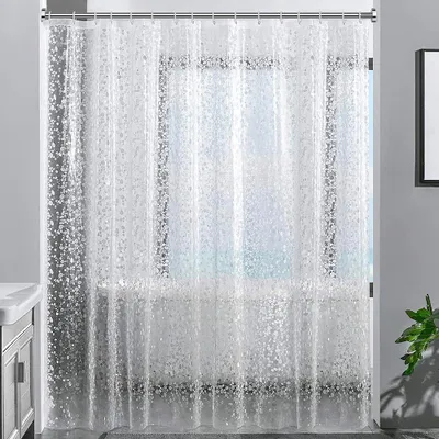 Produktbild von Transparenter Duschvorhang mit 3D-Steinmuster, 100 % EVA, wasserdicht und schimmelresistent, 240 x 200 cm, 16 Ringe, 0,20 mm dick