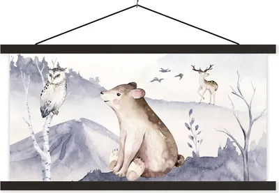 Produktbild von MuchoWow® Textilposter Bär - Winter - Schnee 90x45 cm mit schwarzem Rahmen - Klemmleisten