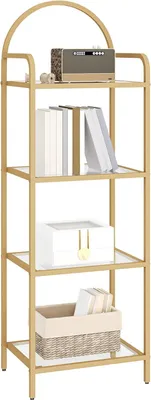 Produktbild von Famanu Bücherregal aus gehärtetem Glas mit Stahlrahmen - Multifunktionales Regal für Schlafzimmer und Büro